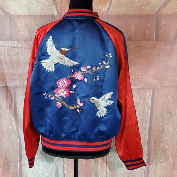 JJ's Fairyland Satin Embroidery Birds Bomber Jacket - Picture 5 of 9